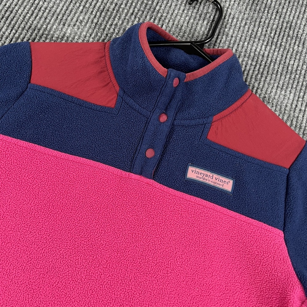 Vineyard Vines Pullover Womens Small Pink Navy Blue Fleece Shep Shirt Outdoor